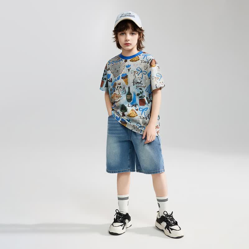 ASK JUNIOR Kids' Cartoon Print Short Sleeve T-Shirt
