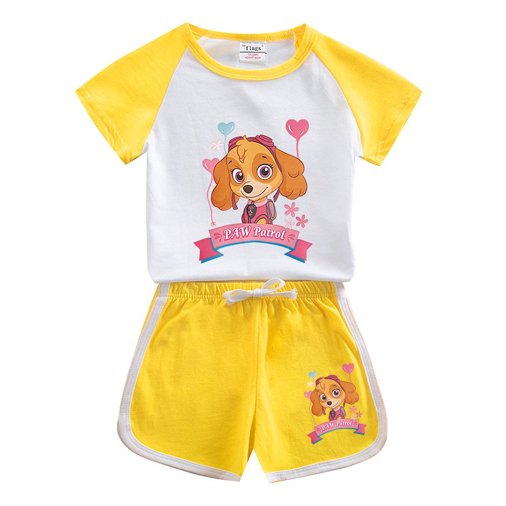 Paw Patrol Girls' Stylish Summer Outfit Set – 2022 Fashionable Short-Sleeve Two-Piece for Small & Medium Children