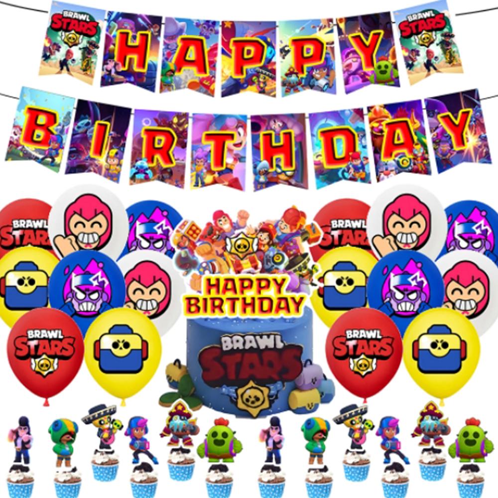 30pcs Brawl Stars Party Decoration Includes a Banner, Cake Toppers, Balloons