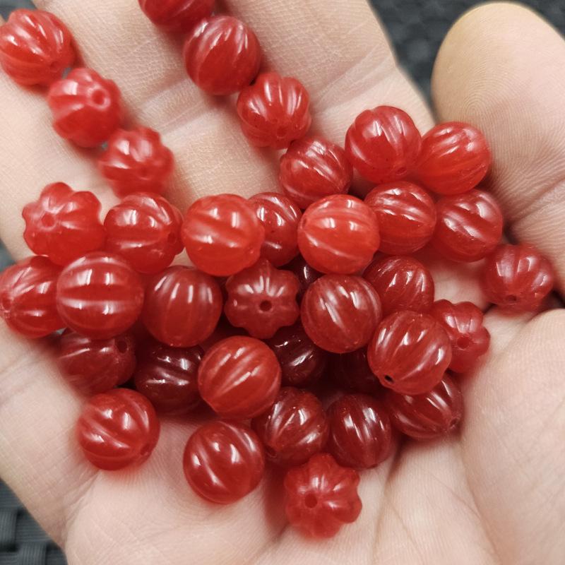 Red Quartzite Jade Round Bead Bracelet/Necklace - Chicken Blood Pumpkin Gemstone Accessory