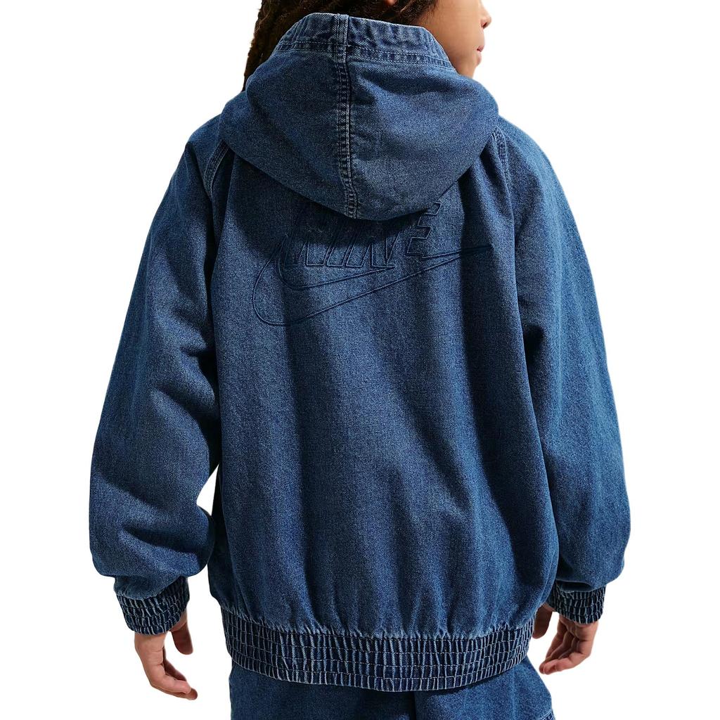 Nike Sportswear Collection Full-Length Zipper Hooded Denim Long Sleeve Kids Jackets IF2306-435