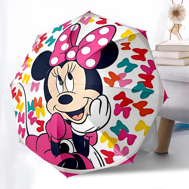 Minnie Mouse, Bowtique Themed Automatic Opening and Closing Umbrella, Brightly Colored 8-rib Portable Umbrella, Suitable for Men and Women, A Perfect