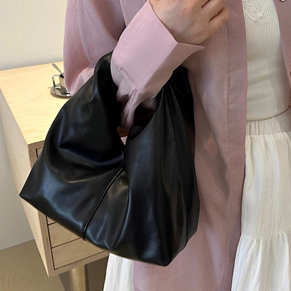 Large Capacity Women's Handbag Solid Color Tote Bag Durable Pleated Cloud Bag  Outdoor