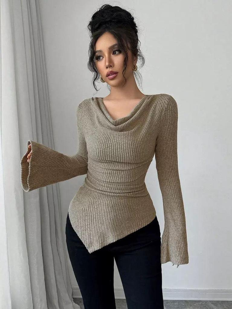 2025 Herbst/Winter Schulterfreies Rippstrick Slim-Fit Langarm Damenoberteil - Trendiger Pendlerstil