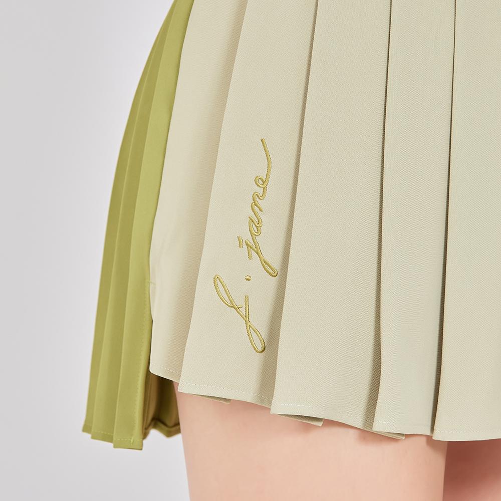 J Jane Asymmetrical Color Block Pleated Skirt (Olive Green)