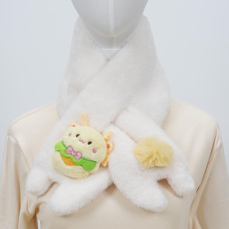 Women’s Cute Korean Faux Rabbit Fur Scarf: Thick, Warm, Plush, Versatile Neck Warmer for Autumn & Winter; Trendy Style for Students & Children.