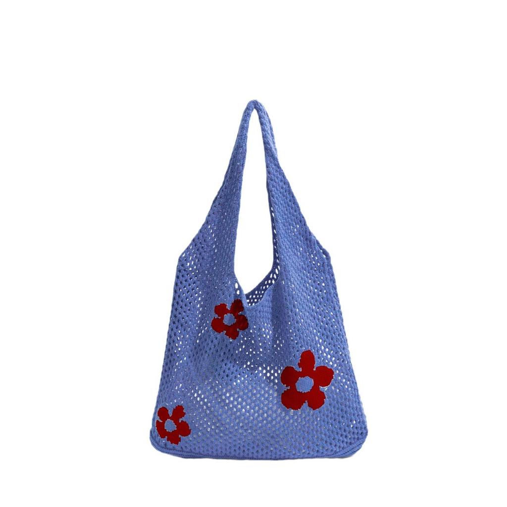 Summer Large Capacity Knit Women Shoulder Bags Flower Hollow Design Ladies Shopping Handbags Simple Casual Girls Vest Bag Tote