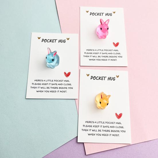 7Pcs Bunny Pocket Hug Card Positive Keepsake Card with Cute Resin Mini Bunny Emotional Support Card Gift for Friends Easter Basket Stuffers