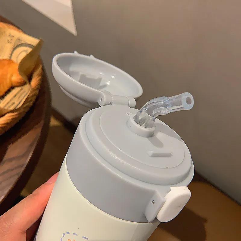 380ml termoska z nerezové oceli Roztomilá kreslená termoláhev pro dívky Izolované kelímky s brčkem Sklenička na pití
