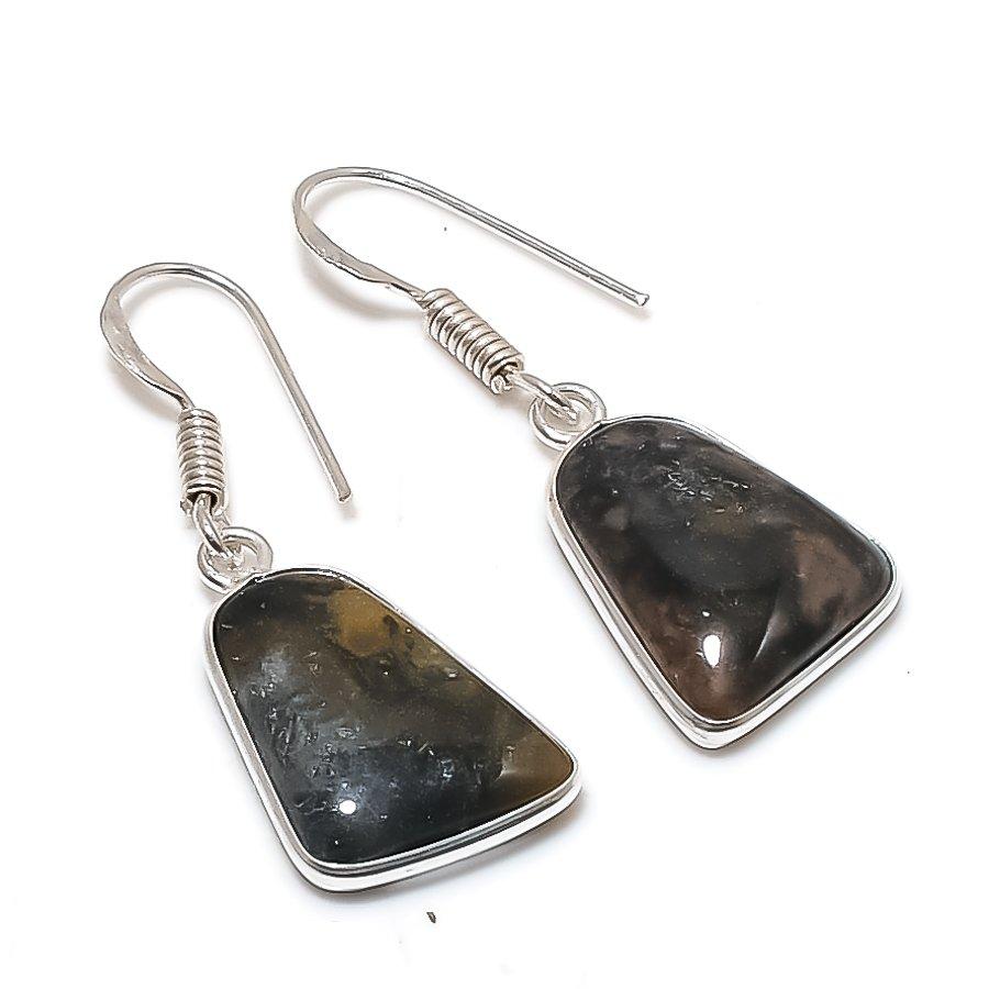 Natural Lodolite Quartz Gemstone 925 Sterling Silver Jewelry Earring 1.46 AE-12462