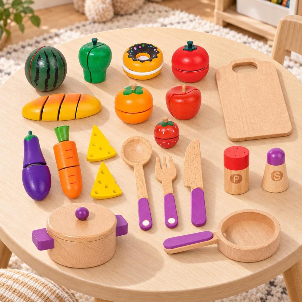 Wooden Toy Cuisine Set with Cookware Colorful Collection