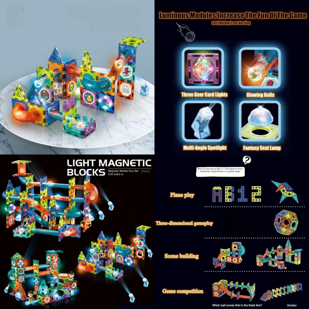 Magnetic Building Blocks Toy For Kids With Colorful Scene Track And Diy Fun