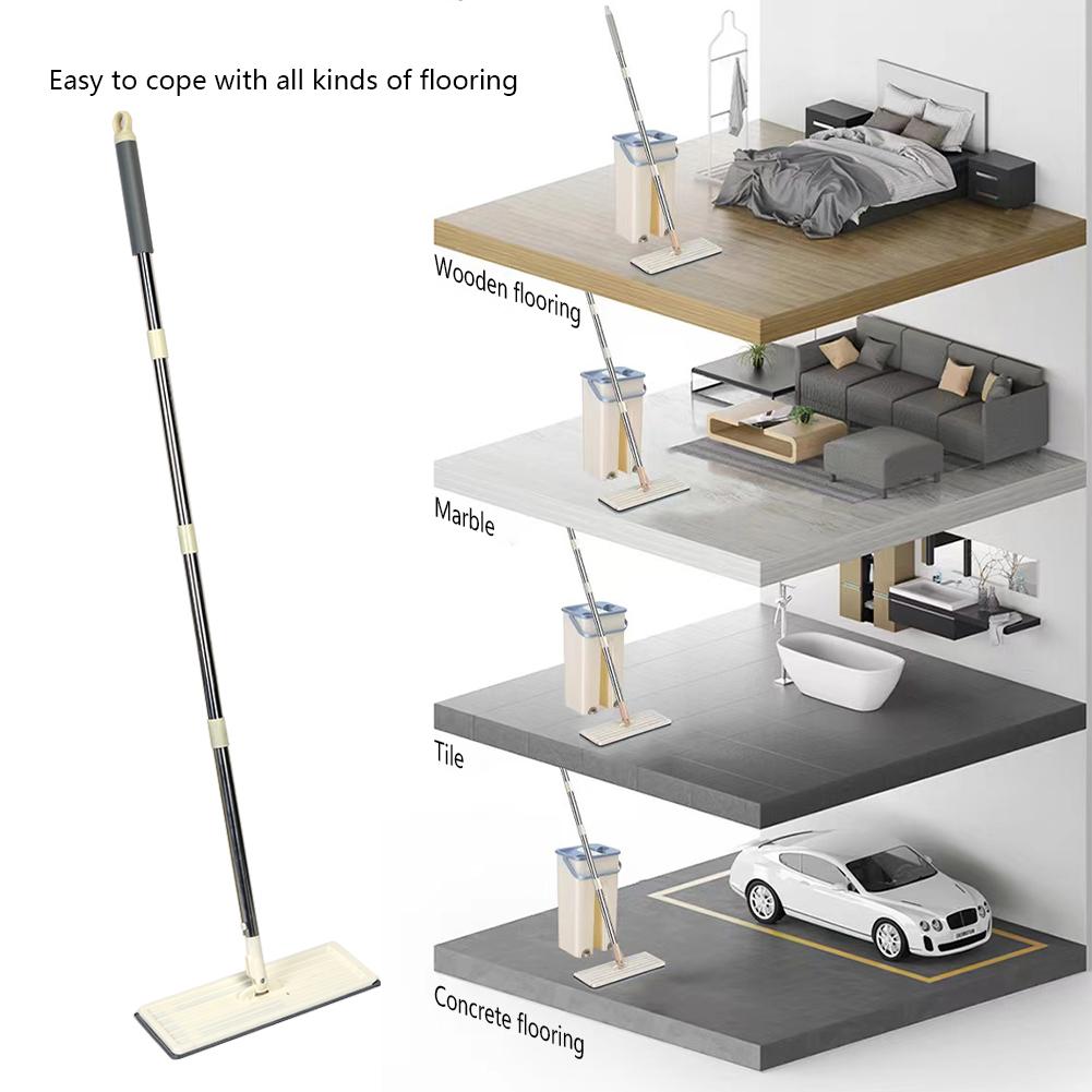 Multipurpose Squeeze Cleaning Mop with Bucket Water Absorption Pad Extended Handle for Bathroom Tile Marble Hardwood Floor Clean