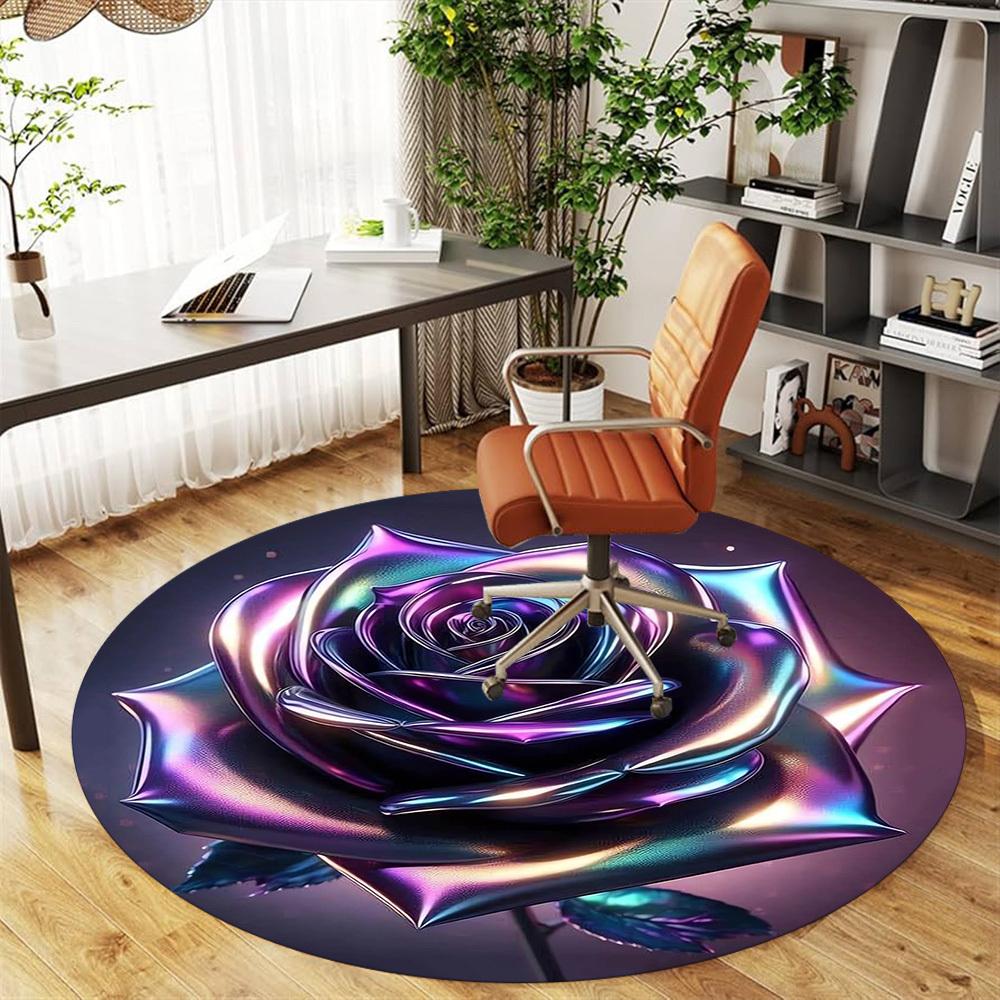 1pc Rose Flower Round Chair Mat Area Rug - Non-Slip, Floor Mat for Office, Bedroom, and Indoor Decor -1002168