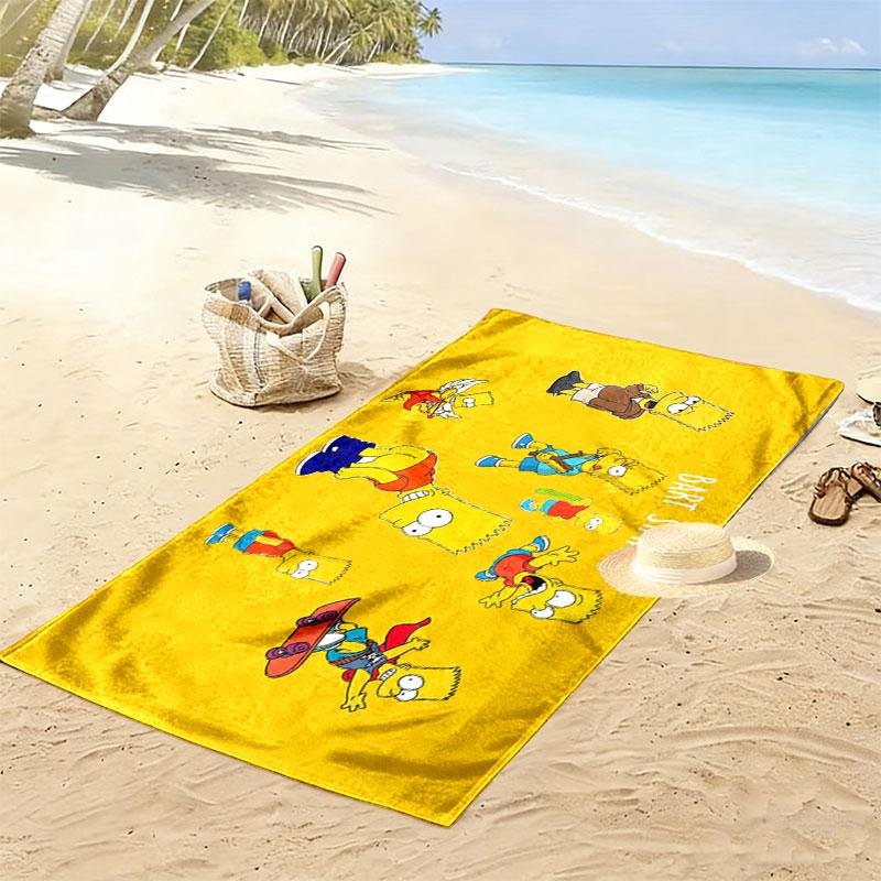 Bart Simpson Print Beach Towel, Large Soft Quick Dry Towel for Beach Camping Swimming