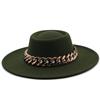 New retro ethnic style. Eaves wool woolen felt hat concave and convex top men's and women's top hats, big eaves thick gold chain hat