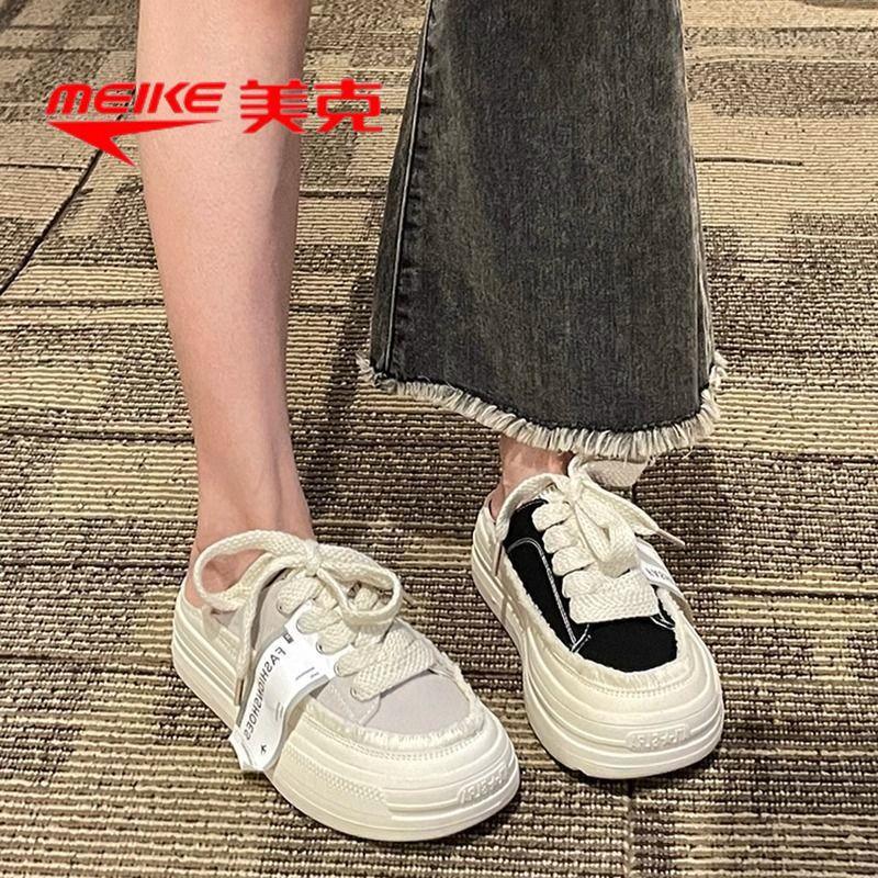 Thick-soled Bag Head Half Slippers Women Wear 2025 New Spring Internet Celebrity Lazy One Pedal Canvas Shoes Slippers Board Shoes