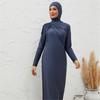 Damen 3-teiliger bescheidener Burkini Badeanzug in Marineblau mit Hijab, durchgehend langärmeliges Badekleid & Hose mit hohem Bund