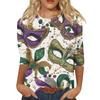 Women's Fashion Casual Round Neck Three-quarter Sleeve Carnival Print T-shirt Top