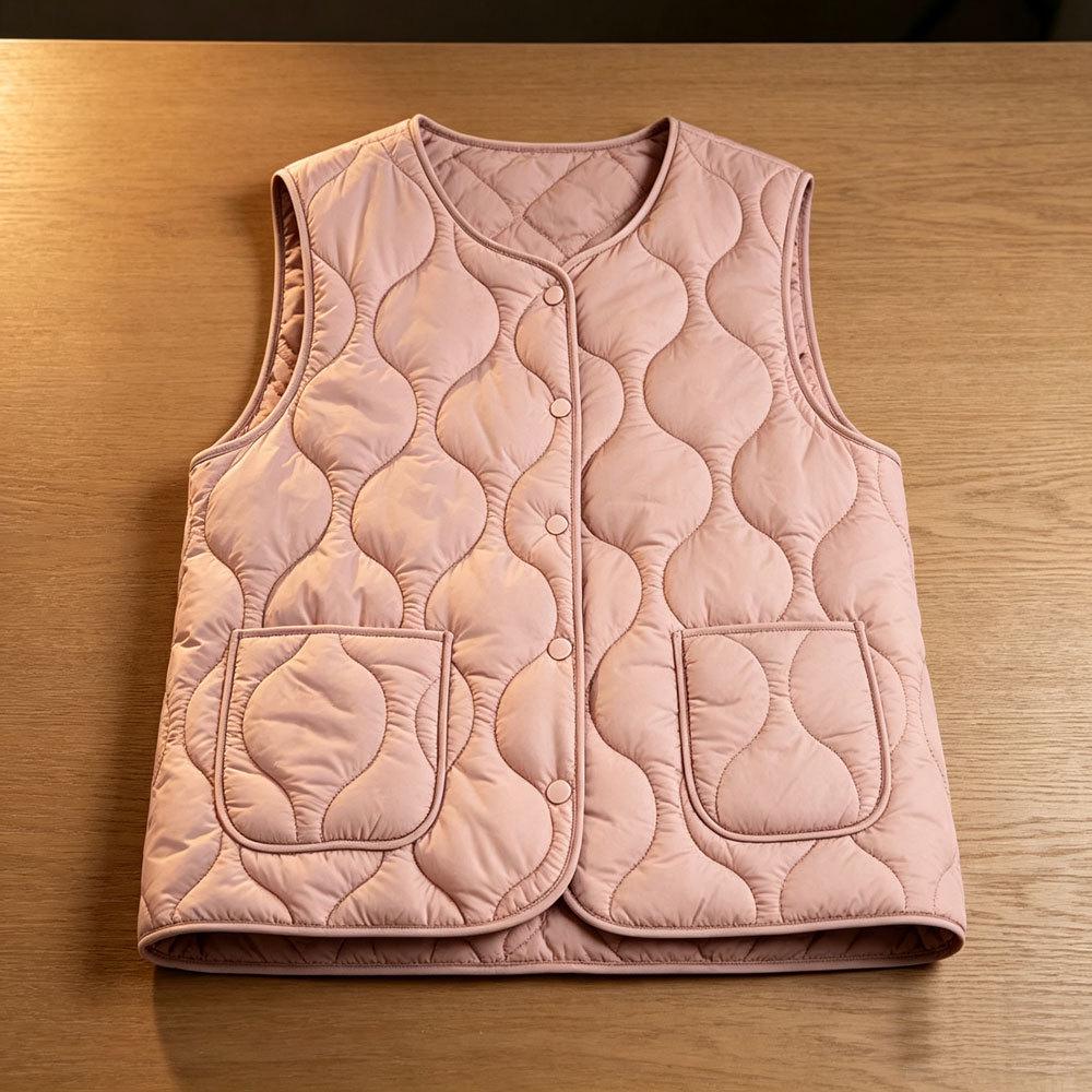 Women's 2025 Collarless Cotton Vest - Autumn/Winter Large Size Round Neck Waistcoat
