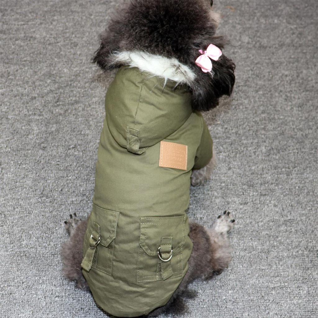 Thickened Dog Coat Winter Jacket with Hood Small Dog Clothes for Teddy Pomeranian Bichon Puppy Cat Apparel Warm Cotton Lined
