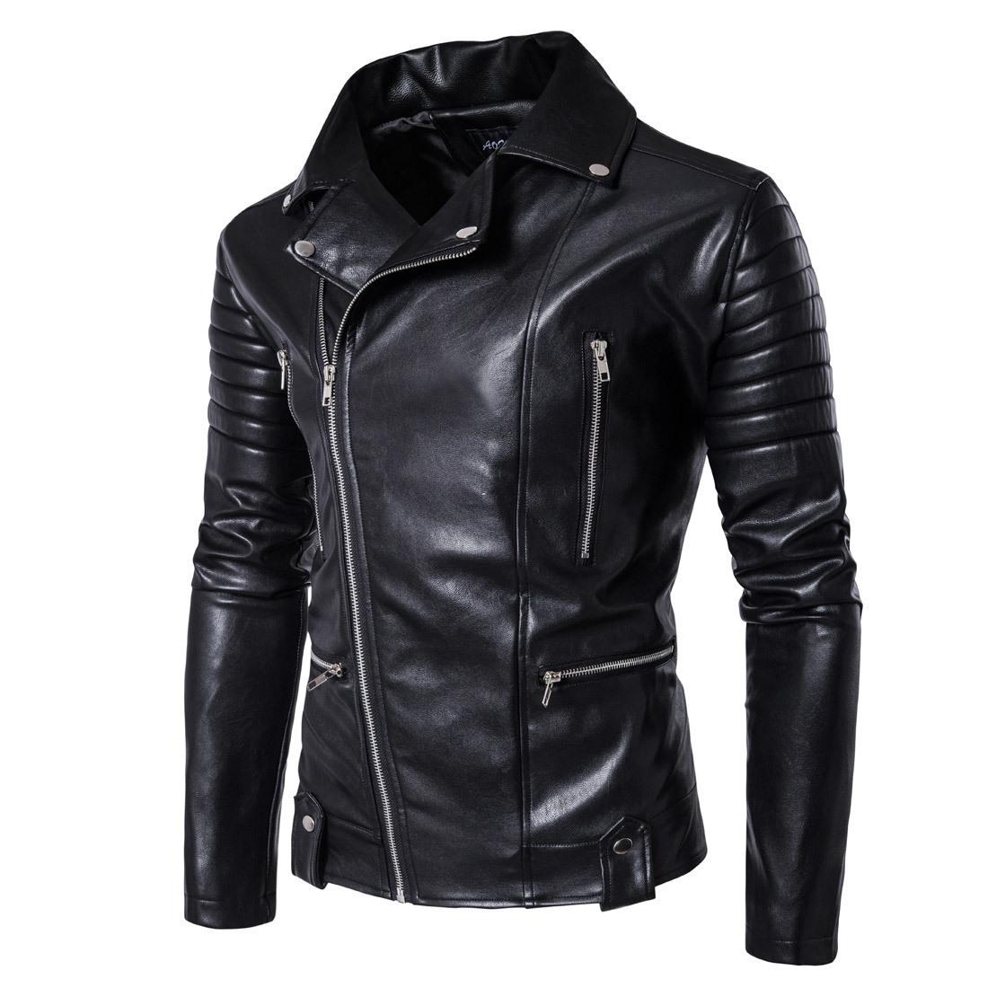 

2026 Men s European Size Multi-Zipper PU Leather Motorcycle Jacket M