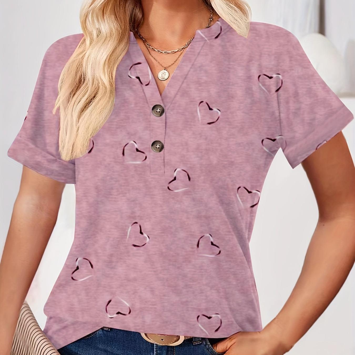 

IHUASU весенне-летняя женская модная повседневная футболка с v-образным вырезом и пуговицами для женщин XXL розовый