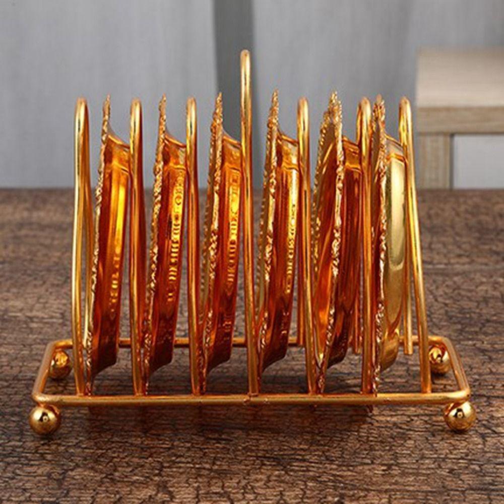 7 Pcs/set Plated Patterned Cup Mat Carved Metal Cake Tray Vintage European Decor Racks  Cocktail