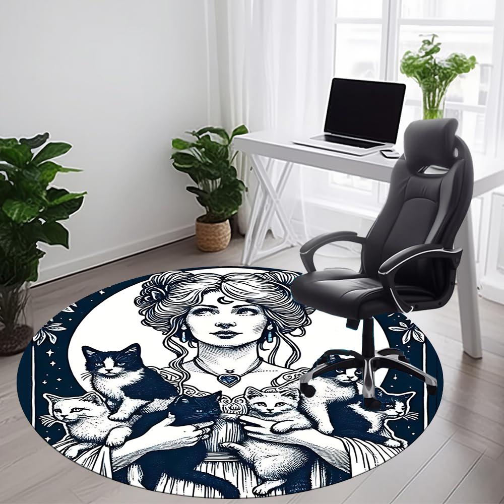 

1pc Witch Cats Office Round Area Rug, Indoor Mat Suitable ForOffice, Under Office Chairs Bedroom Living Room Home Decor, Room Decot032 80cm by 80cm