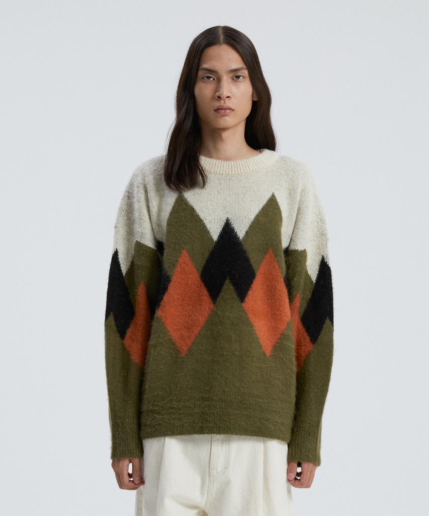KNITTED Bulky Brush Argyle Knit Khaki