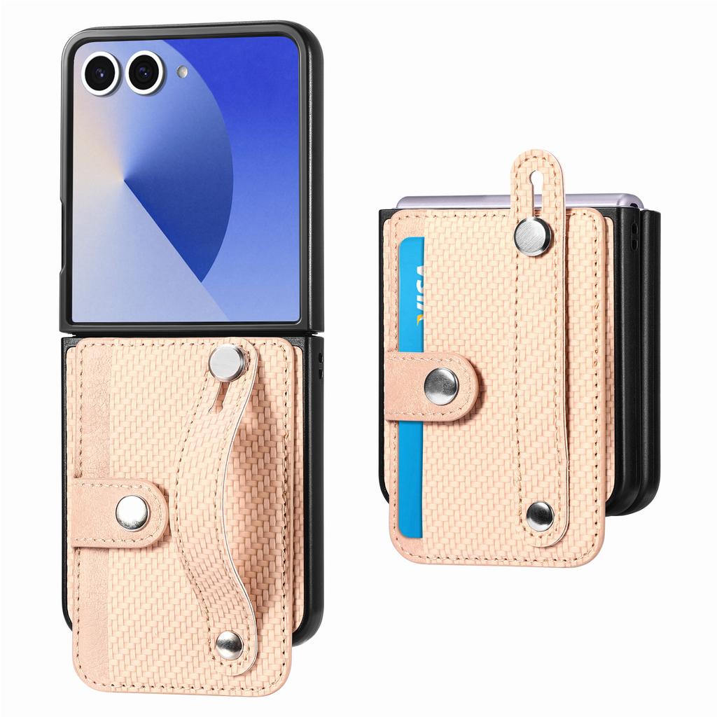 Luxury Cards Solt Wallet Wristband Carbon Fiber Leather Case for Samsung Galaxy Z Flip 8 7 FE 6 5 4 3 Shockproof slim fit Cover