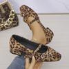 Fashion Women Marie Janes Shoes Leopard Square Toe Sandals Low Heels 2025 Trend Shallow Loafers Brand Summer Dress Buckle Zapatos Mujer