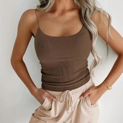 Camisola de malha canelada de verão, regata sexy e emagrecedora
