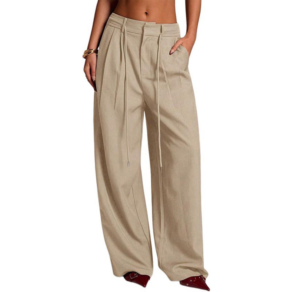 Women's Ffashionable Color Pocket Tie Loose Casual Suit Pants Commuting Straight Leg Casual Pants