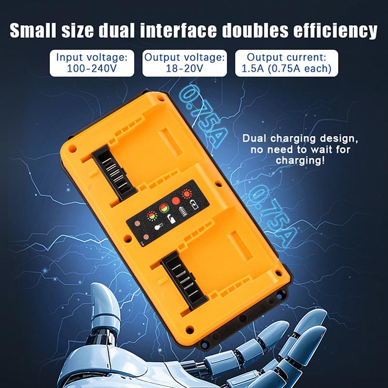 Portable Dual Port Charger Eu/Us Fast Charge Adapter For Dewalt 18-20V Lithium Battery Dcb202 Dcb204 Dcb205 Dcb206 Dcb207 Dcb203
