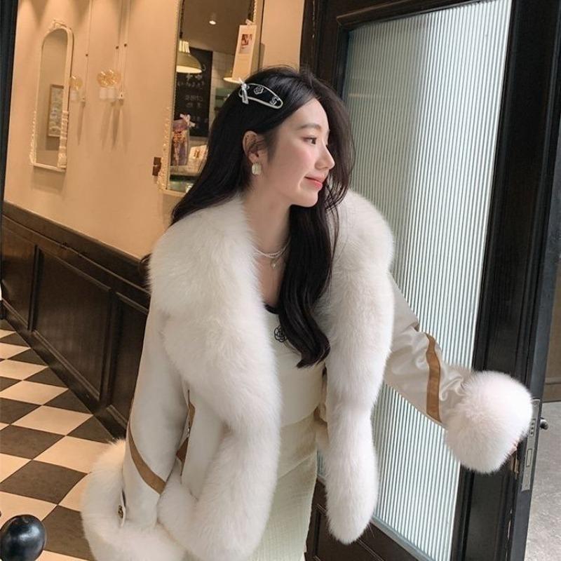 Imitation fox fur jacket women's short autumn and winter new cotton thickened fashion suede coat light