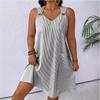 Round Neck Pocket Fashion Striped Shoulder Strap Jumpsuit Short Skirt Dress