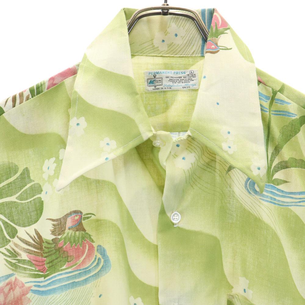 K MART 70s Made in USA Vintage Short sleeve Aloha shirt L Green system Men's Used