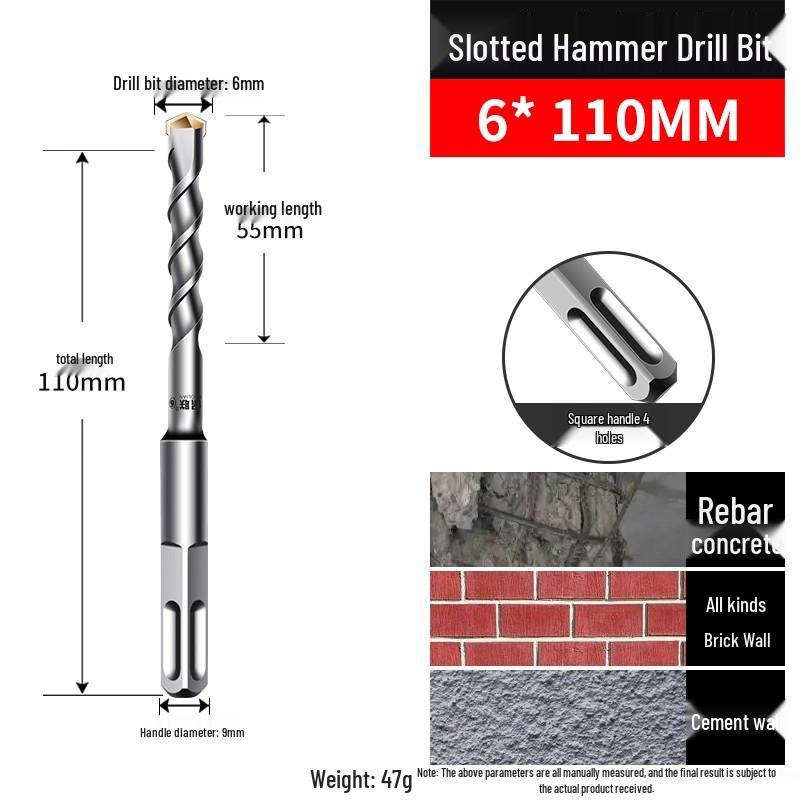 

Impact Drill Bit: Two-Slot Round Shank, Four-Flute Square Shank for Concrete & Wall Penetration