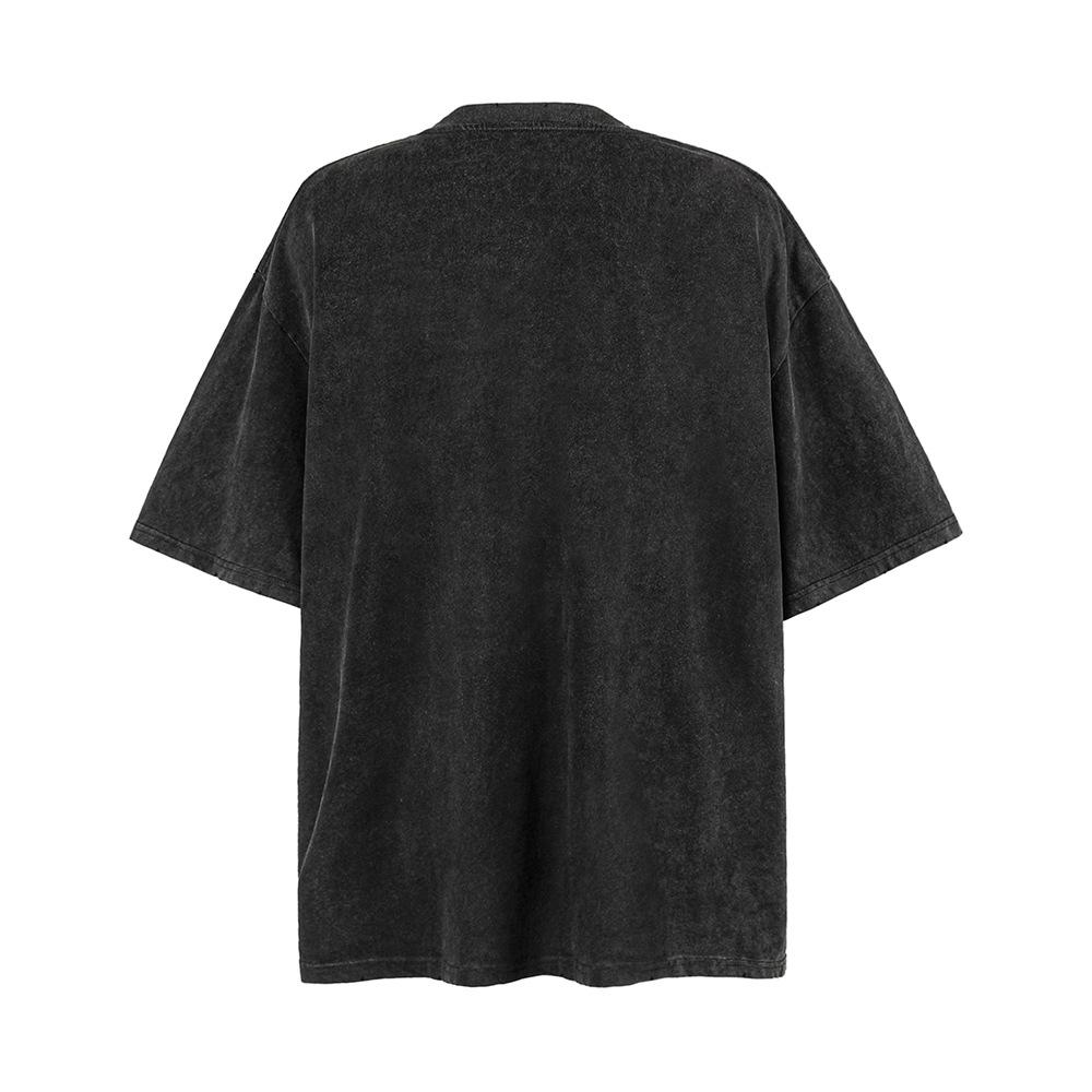 Pánské tričko s krátkým rukávem v tmavém stylu high street s potiskem pavouka pro letní trend, prané a obnošené bavlněné základní tričko