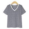 Summer Casual Striped T Shirt Pinstripe T-Shirt V-Neck T-Shirt Classic-Fit Short Sleeve T-Shirt for Female Women's Commuter Fashion T-Shirt