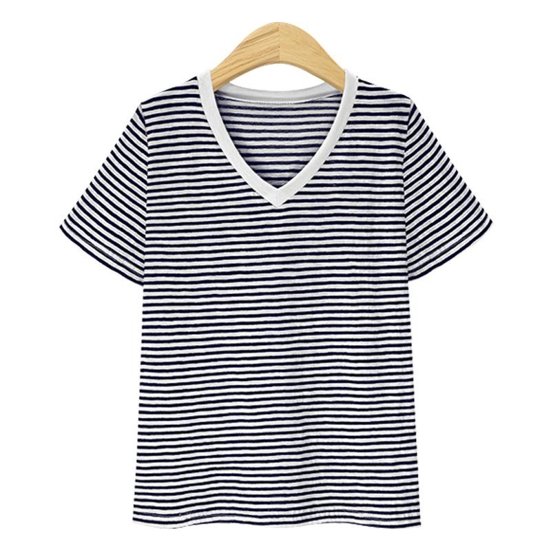 Summer Casual Striped T Shirt Pinstripe T-Shirt V-Neck T-Shirt Classic-Fit Short Sleeve T-Shirt for Female Women's Commuter Fashion T-Shirt