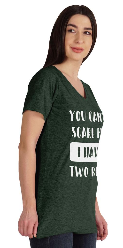 Inkmeso You Can't Scare Me I Have Two Boys Funny Graphic Mom Tshirt Cotton Top
