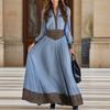 New autumn women's clothing long-sleeved long dress leopard print splicing dress European and American women's clothing