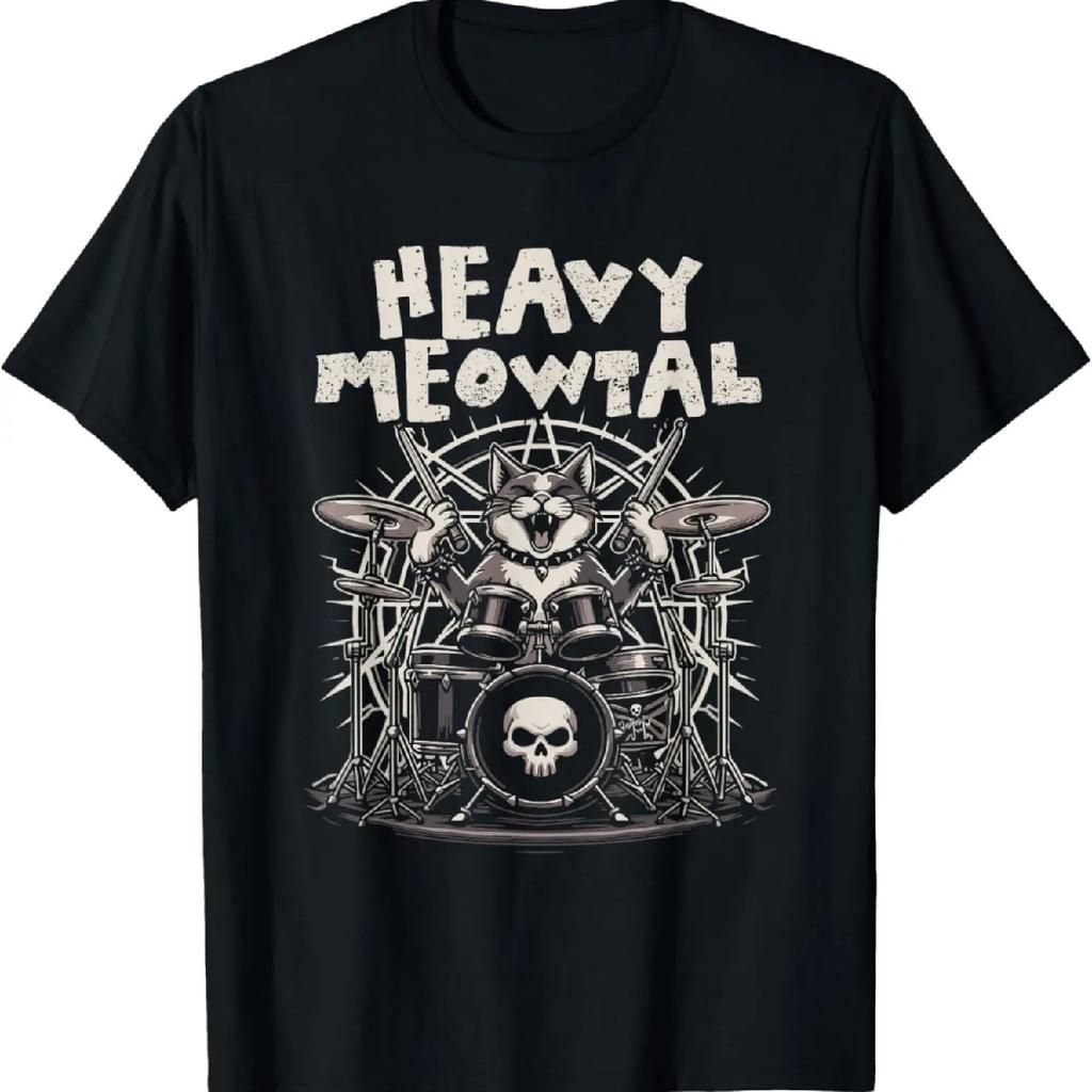 Heavy Meowtal Lustige Katze Schlagzeug spielen Schlagzeuger Katze Miau T-Shirt