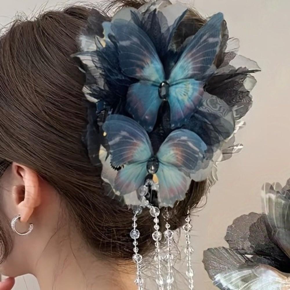Beads Butterfly Tassel Hair Claw Clips Elegant Ancient Style Hairgrips  Girls
