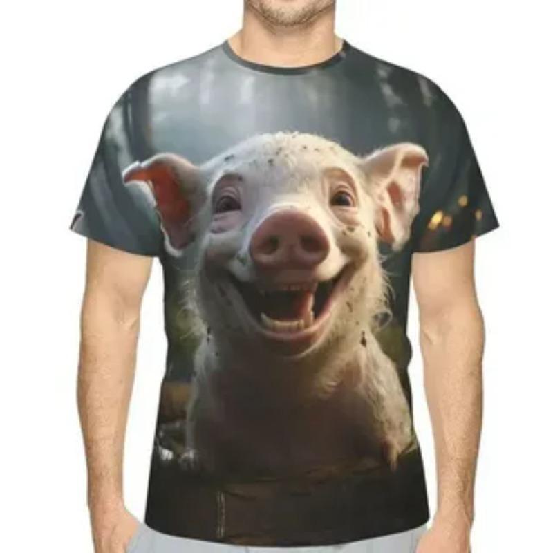 Men's T-Shirt Funny Pig Animal 3D Print Casual Fashionable Comfortable Round Neck Oversized T-Shirt
