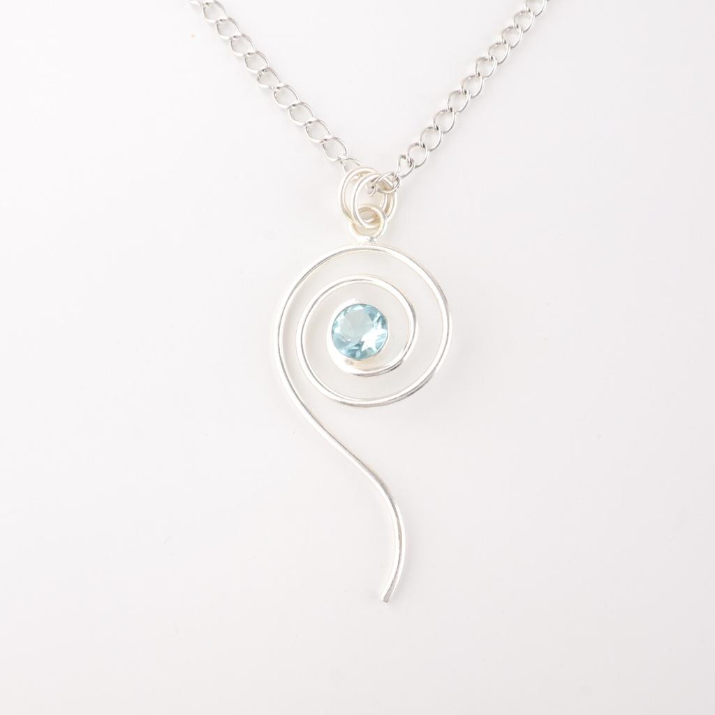 925 Sterling Silver Spiral Pendant Rare Sky Blue Topaz Gemstone Handmade Jewelry PP-42-3