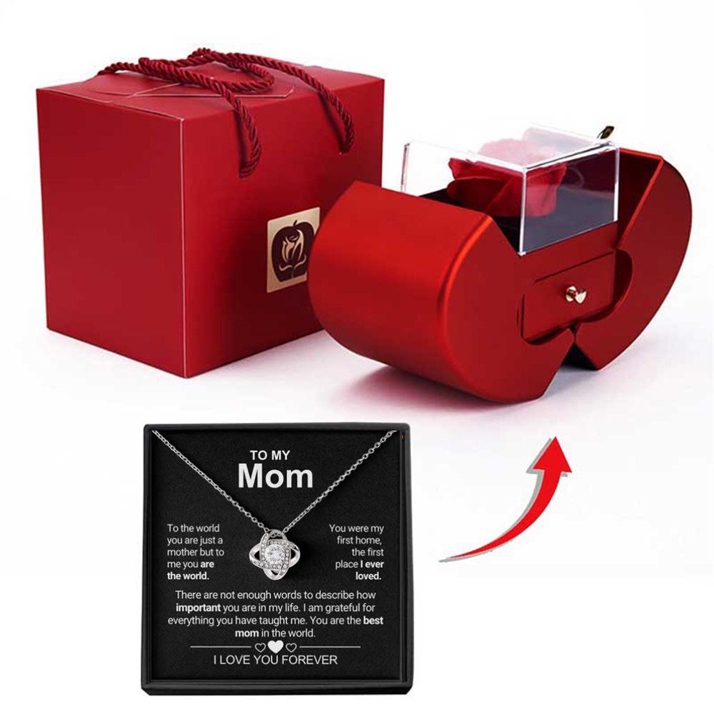 Europejski i Amerykański Świąteczny Zestaw Biżuterii na Prezent: Naszyjnik z czterolistną koniczyną z wiecznym kwiatem róży