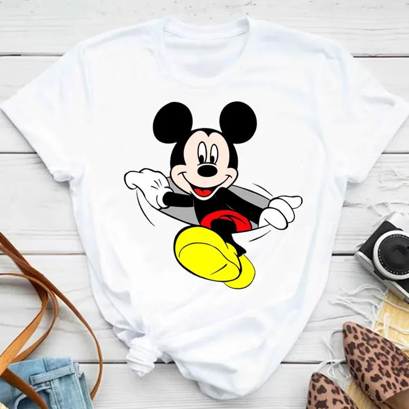 Kawaii Disney Cartoon Mickey Mouse T-shirt Female Harajuku Cute Minnie Mouse T-shirt Funny Donald Duck Pattern T-shirt Female